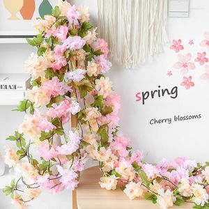 Fleurs décoratives 230 cm de long artificielle fleur de cerisier vigne automne canne toile de fond décor soie faux rotin guirlande pour mariage maison El