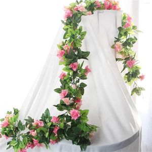 Fleurs décoratives 230cm Roses Soie Artificielle Lierre Vignes Guirlande Verte Maison Mariage Jardin Noël Branche Décoration Tenture Rotin