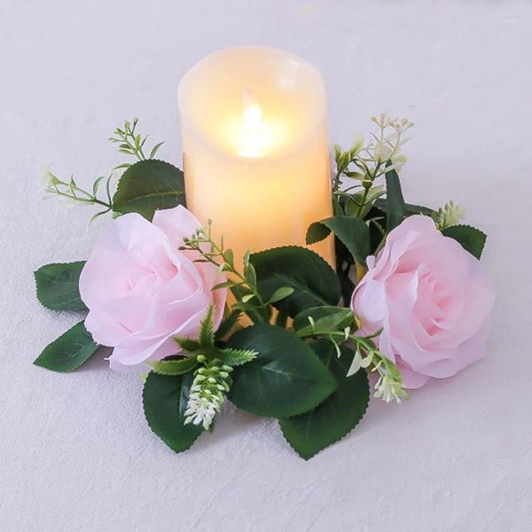 Fleurs décoratives 23cm de fleur artificielle Couronne de bougies Rose Garland Garland Howder Centropiece Mariage Anniversaire de Noël Tableuse Home