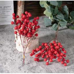 Decoratieve bloemen 23 cm kunstmatige rode bessen stengels kerstbessen hulst takken voor decoraties vakantie Crafts Home Decor