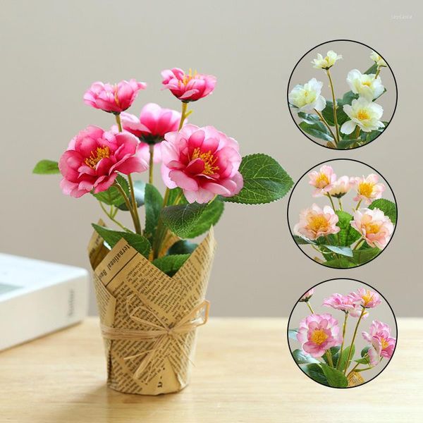 Fleurs décoratives 23cm Bonsaï rose artificielle Fake Plants Plastic Potted Living Room Party Ornement Ornement Fournitures Créative Kraft