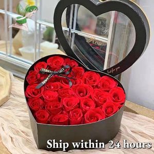 Fleurs décoratives 24 / 18pcs Coeur en forme de rose Boîte cadeau artificiel bouquet éternel pour toujours la fête des mères rouges pour le mariage d'anniversaire maman