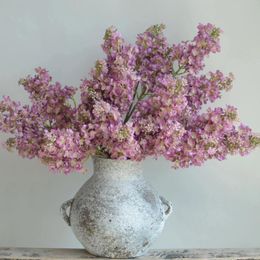 Fleurs décoratives 24,8 "Real Touch Faux Mauve Pink Lilacs Branch Crème Artificiel Hortensias Foliage DIY MARIAGE FLORAL / DÉCORATIONS DE HOME