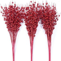 Fleurs décoratives 24 packs de Noël rouges ornements arbres artificiels branches de paillettes artificielles 17 pouces pour le décor de fête de mariage en vase de vacances