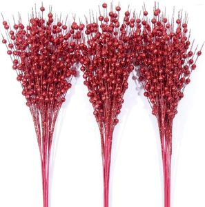 Decoratieve bloemen 24-pack rode kerstboom ornamenten kunstmatige glittertakken 17 inch voor vaas Holiday Wedding Party Decor