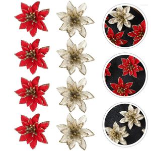 Fleurs décoratives 24 pcs Noël ornements rouges artificiels ornement mini couronne de soie en plastique bricolage
