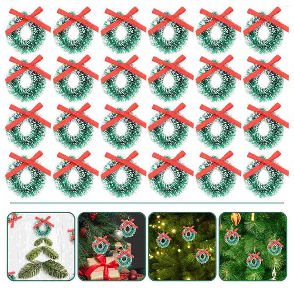 Flores decorativas 24 piezas árbol de Navidad ventana ajuste guirnalda colgante adorno Mini juguete verde decoración Sisal seda Navidad corona