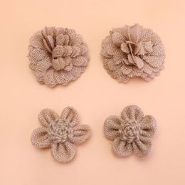Fleurs décoratives 24 pièces ruban rustique bricolage Vintage matériaux faits à la main fleur de Jute toile de Jute de noël