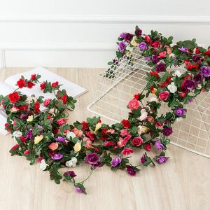 Fleurs décoratives 240cm Fleur Artificielle Rose Ivy Vigne Pour La Décoration De Mariage Guirlande Suspendue Corde De Soie Home Room Party Decor Faux Plante