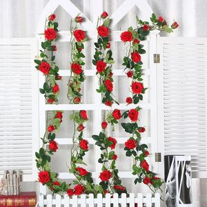 Fleurs décoratives 240 cm Garlande de Noël artificielle de rose pour la chambre de mariage de la chambre de mariage jardin arc bricolage fausse vigne