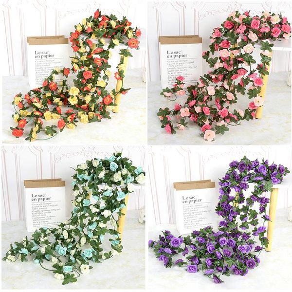 Fleurs décoratives 245CM artificielle Rose vigne Simulation lierre suspendus guirlande fausse fleur en soie décor de mariage plante murale