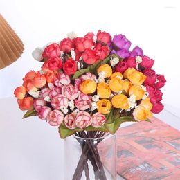 Decoratieve bloemen 24 cm 15 hoofden Rose Pearl Buds Artificial Rosebud DIY Wedding Bridal Bouquet Fake Gift Simulation Flower Decor