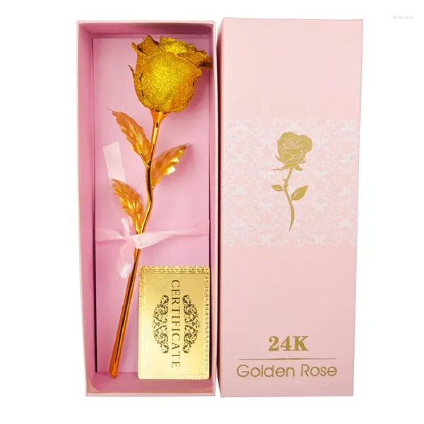 Fleurs décoratives 24k Boîte cadeau artificiel en feuille d'or colorée rose pour la fête de la Saint-Valentin de la Saint-Valentin.