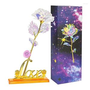 Fleurs décoratives 24k Foil Rose Gol Crystal Fleur artificielle pour anniversaire de mariage Décoration de la Saint-Valentin de la fête des mères avec lumière