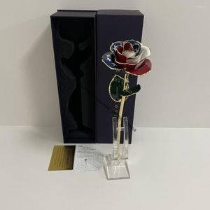 Fleurs décoratives Rose trempée en or 24 carats dans une boîte cadeau bleu marine, motif drapeau américain, amour éternel pour amoureux, cadeaux d'anniversaire et de Noël pour elle