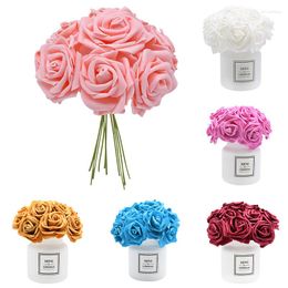 Fleurs décoratives 24 pièces 7cm Roses en mousse pour la décoration de mariage à la maison Scrapbooking PE têtes de fleurs s'embrasser boules Multi couleur Rose