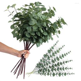Fleurs décoratives 24pcs Eucalyptus artificiel Tiche de feuille de feuille Real Touch Faux Mariage Décoration Bouquet Home Decor