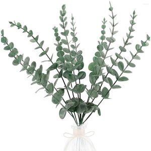 Fleurs décoratives 24pcs feuilles d'eucalyptus artificielles branches fausse verdure tige plantes en plastique vert fleur pour la maison bureau de mariage