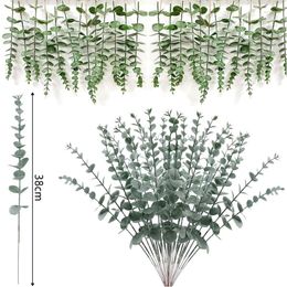 Fleurs décoratives 24pcs plantes artificielles eucalyptus feuilles de feuilles vertes pour la décoration de mariage du jardin à la maison faux bouquet 38 cm
