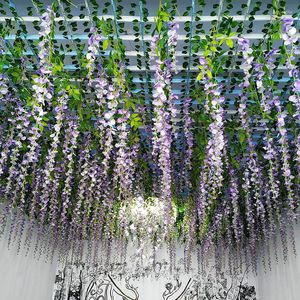 Fleurs décoratives 24 pièces fleur de glycine artificielle faux Violet intérieur arc de mariage décoration tenture murale rotin vigne plante