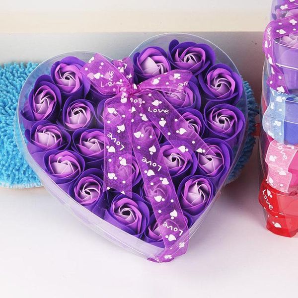 Fleurs décoratives 24 pièces/boîte savon créatif Rose fleur en forme de coeur coffret cadeau fête des mères saint valentin pour petite amie