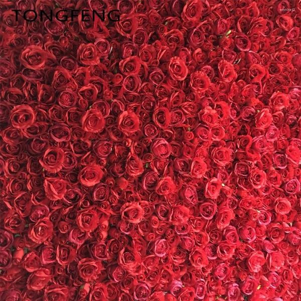 Fleurs décoratives 24pcs / lot Artificiel Silk Hortengea Rose 3d Flower Wall Wedding Decoration Stage Red Tongfeng