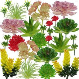 Fleurs décoratives 24 pcs Bureau Mini Floral Plantes Succulentes Jardin Arrangement Assortiment Floqué Terrarium Décoration En Plastique Artificiel