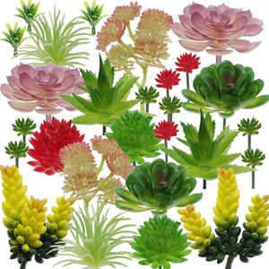 Fleurs décoratives 24 pièces en plastique Mini Floral maison assortie plantes succulentes non en pot floquées artificielles colorées mur bureau bricolage artisanat
