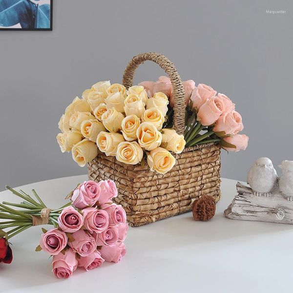 Bouquet de fleurs décoratives, 24 pièces, bourgeons de roses, Simulation de mariage, faux accessoires de décoration pour la maison