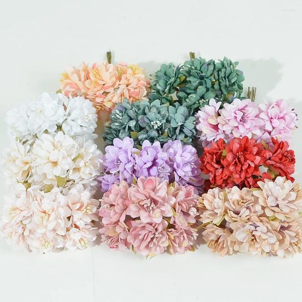 Fleurs décoratives 24pcs Silk Artificial Flower Mini Bouquet Mariage Décoration Favor Box Rose Faux Scrapbooking DIY Garland Couronne