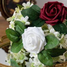 Fleurs décoratives 25/20/10 pièces 8cm mousse artificielle Rose fleur mariage mariée Bouquet décoration Scrapbooking bricolage pour fête décor à la maison