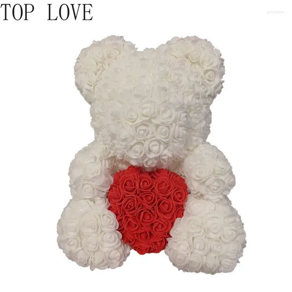 Fleurs décoratives 25/40 cm Box en mousse en forme de coeur pep rose en peluche fleurie artificielle Gift pour petite amie mère et épouse Saint-Valentin