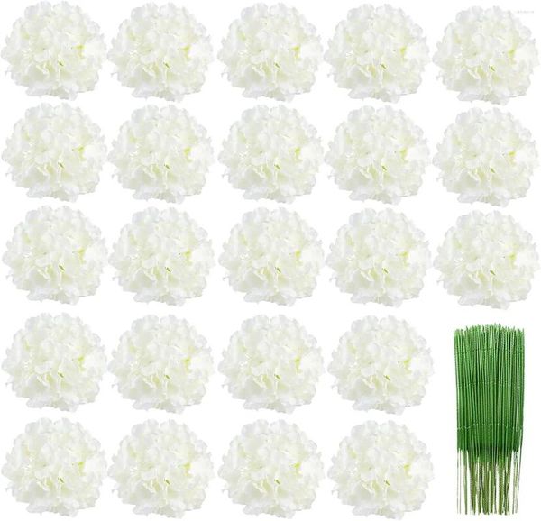 Flores Decorativas 25 Piezas De Hortensia De Seda Grande De 8 Pulgadas Cabeza De Flor Artificial con Tallo Utilizado para La Decoración del Banquete De Boda En El Hogar Blanco Lechoso