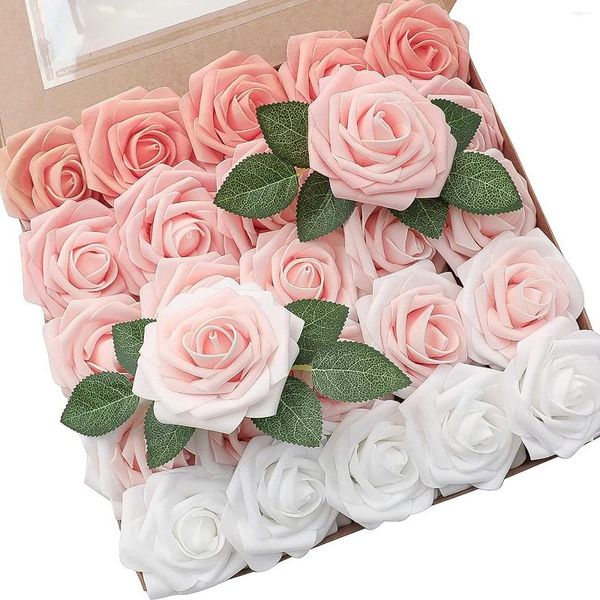 Fleurs décoratives 25 pièces boîte 8 cm artificielle PE Rose mariée Bouquet fleur pour fête de mariage bricolage Table à manger décoration décor à la maison