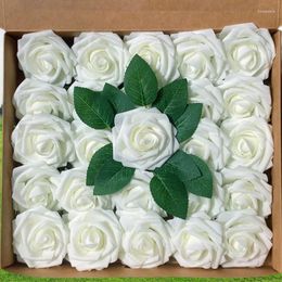 Fleurs décoratives 25 pièces/ensemble artificielle PE mousse Rose avec branche mariée Bouquet fleur pour fête de mariage Scrapbooking bricolage