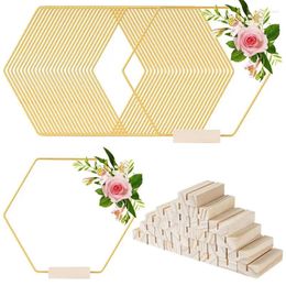 Fleurs décoratives 25 ensembles de cerceaux floraux en métal Ensemble de décoration anneau de couronne hexagonale avec des bases en bois pour métier de suspension de bricolage