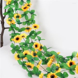 Decoratieve bloemen 250 cm kunstmatige zonnebloem rattan slinger touwtje wijnstok hangende zijden bloemen tuin ambachtelijk kunst feest huis bruiloft diy decor