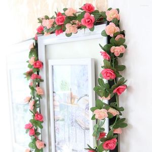 Fleurs décoratives 250cm vigne artificielle soie petites Roses faux avec feuilles vertes en plastique tenture murale guirlande décoration