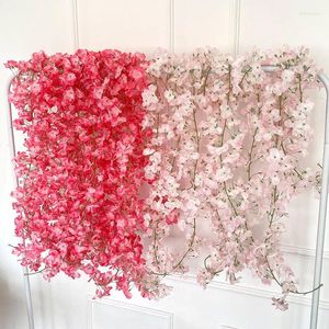 Flores decorativas 256 cabezas 180 cm Cerilla de cerezo en vides envueltas alrededor de tuberías de aire acondicionado Flor de seda Cecho de boda