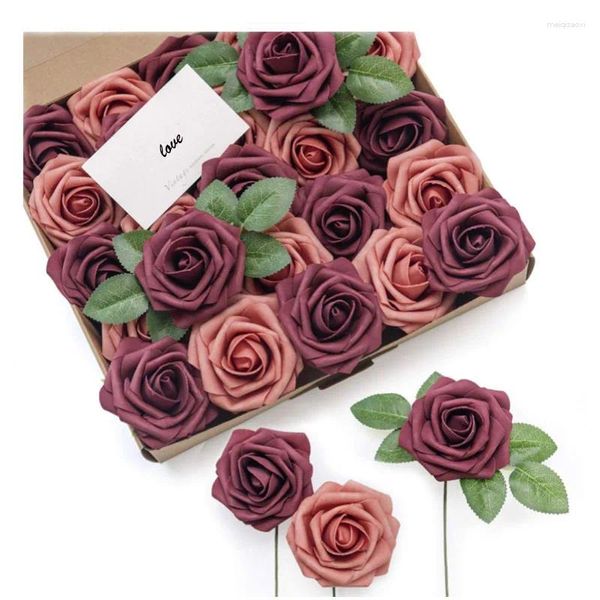 Fleurs décoratives 25Bouquets boîte-cadeau pour décoration de maison bricolage Champagne artificiel fête de mariage fête des mères décor en gros