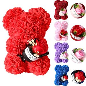 Fleurs décoratives 25 cm fleur artificielle ours rose avec boîte-cadeau cadeau d'anniversaire de la Saint-Valentin fête d'anniversaire de mariage petite amie