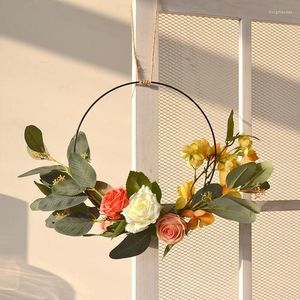 Decoratieve bloemen 25 cm kunstmatige bloemkrans diy accessoires handgemaakte ijzeren ring thuisdeur muur bruiloft bruids handvaartuigen tuin feest