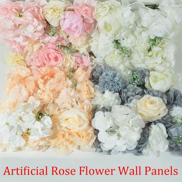 Flores decorativas Paneles de pared de rosas artificiales de 25 cm con peonía de hortensia para el hogar Cumpleaños Baby Shower Decoración de boda Fondo de flores