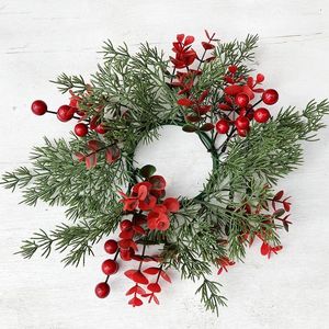 Fleurs décoratives 25 cm Noël simulé baies rouges pin besoin couronne bougie anneaux festival fête de Thanksgiving bougeoir table