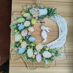 Fleurs décoratives 25 cm Couronne de Pâques 2D Acrylique Plat Pendant Spring Party Holiday Home Decoration Mur Couleur Ornement suspendu