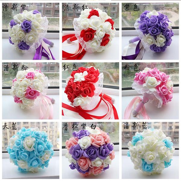 Flores decorativas 25 cm bonito ramo de boda hecho a mano mano artificial sosteniendo dama de honor para accesorios de novia