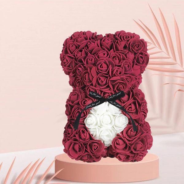 Flores decorativas 25 cm Rose Teddy Bears Hearth Artificial Flower Bear para mujeres San Valentín Boda Cumpleaños Regalos de Navidad