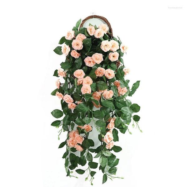 Flores decorativas 25 cabezas rosa vid artificial cesta colgante de pared simulación flor falsa para boda jardín decoración de fiesta al aire libre