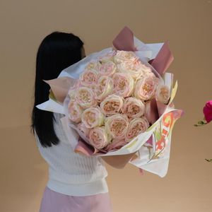 Fleurs décoratives 25 pièces Austin Rose Bouquet cadeau papier emballage pivoine revêtement en Latex pétale Rose fleur artificielle décor de mariage (je vous souhaite