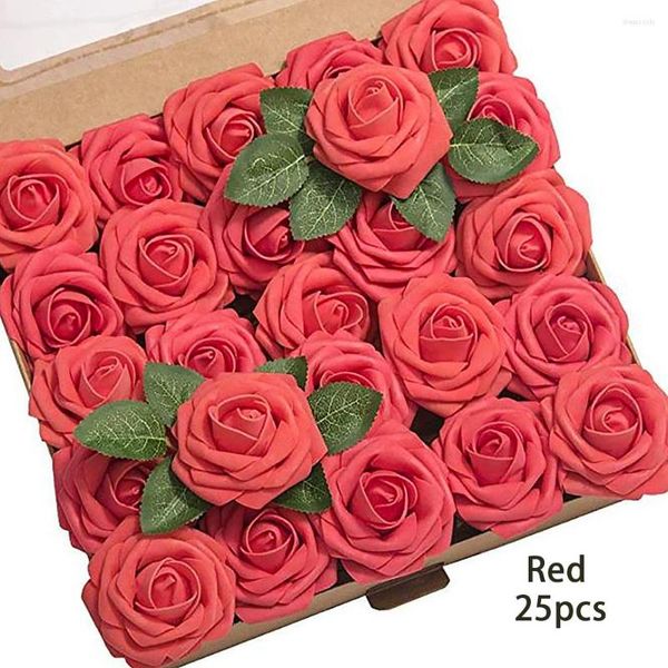 Fleurs décoratives 25 pièces Rose Rose Bouquet de soie artificielle mariée fête d'anniversaire mariage décoration de la maison Faux décor